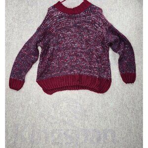 Woven Heart Marled Knit Burgundy/Multicolor Sweater Womens Size L Cotton/Acrylic